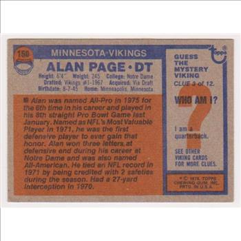 1976 Topps Alan Page #150 Card - HOF'er