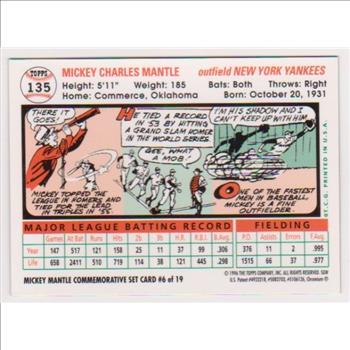 Mickey Mantle 1956 Topps #135 Commemorative Card - 1996 Topps Finest #6 of 19 Insert Card