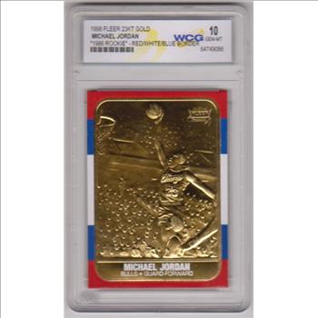 Graded Gem Mint 10 - Michael Jordan 1998 Fleer '86 Rookie Style Red/White/Blue Border 23 Kt Gold Card