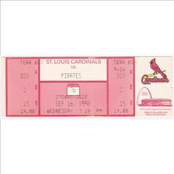1998 Mark McGwire Home Run Record Breaking Season Cardinals/Pirates UNUSED Baseball Game Ticket - RARE