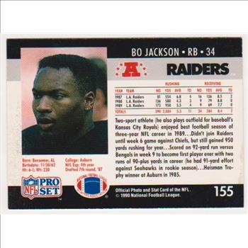 Wrong Front Error - Bo Jackson 1990 Pro Set Football Card