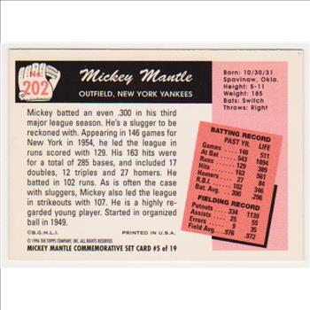 Mickey Mantle 1955 Bowman #202 Commemorative Card - 1996 Topps #5 of 19 Insert Card