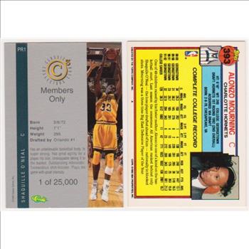 Rookies - Shaquille O'Neal 1992 Classic 4-Sport C3 #PR1 Promo + Alonzo Mourning 1992-93 Topps #393 Cards