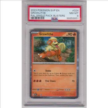 Graded PSA NM-MT 8 - Growlithe 2023 Pokemon SVP EN Pal Single Pack Blisters #024 Card
