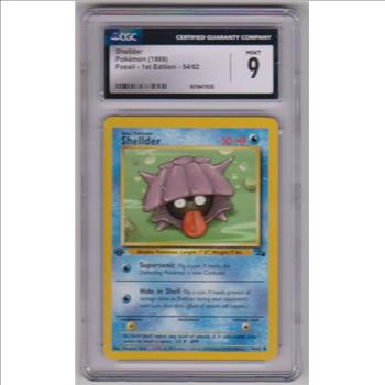 Graded CGC Mint 9 - Shellder 1999 Pokemon Fossil 1st Edition #54/62 Card