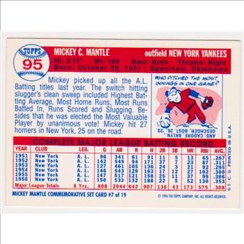 Mickey Mantle 1957 Topps #95 Commemorative Card - 1996 Topps #7 of 19 Insert Card