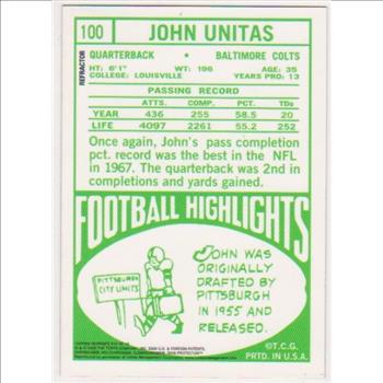 Johnny Unitas 2000 Topps Chrome '68 Topps #100 REFRACTOR Insert Card 