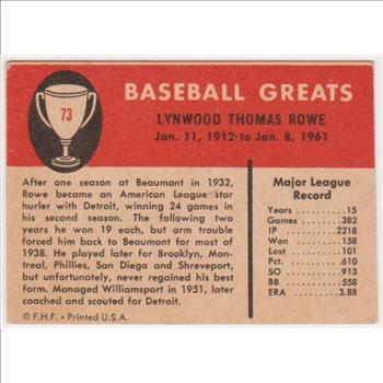 1961 Fleer Schoolboy Rowe #73 Card
