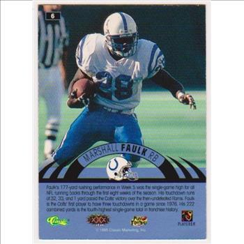 Only 499 Exist - Marshall Faulk 1996 Classic NFL Experience Printers Proof #6 Insert Card