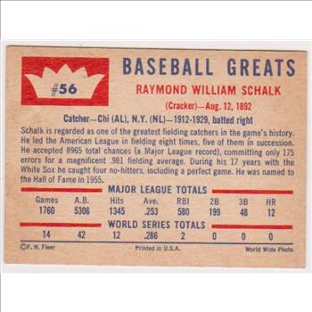1960 Fleer Ray Schalk #56 Card - HOF'er