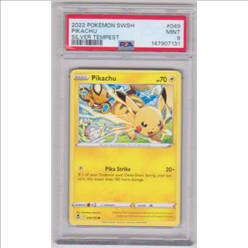 Graded PSA Mint 9 - Pikachu 2022 Pokemon Sword & Shield Silver Tempest #049/195 Card