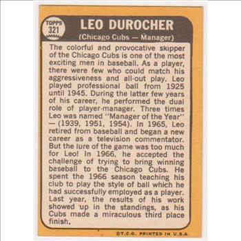 1968 Topps Leo Durocher #321 Card - HOF'er