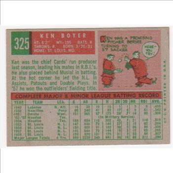 1959 Topps Ken Boyer #325 Card - 7 Time All-Star