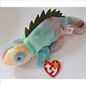 1997 Ty Beanie Baby Rainbow The Chameleon - New With Iggy Error Tags