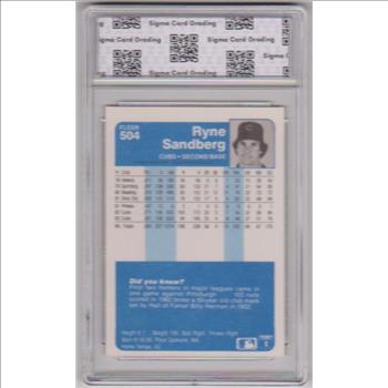 Graded Sigma Mint 9 - Ryne Sandberg 1984 Fleer #504 Card