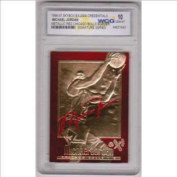 Graded Gem Mint 10 - Michael Jordan 1996-97 Skybox EX-2000 Credentials Metallic Red Border 23 Kt Gold Card