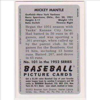 Refractor - 1996 Topps MICKEY MANTLE 1952 Bowman #20 Commemorative Insert Card