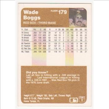 1983 Fleer Wade Boggs #179 Rookie Card - HOF'er
