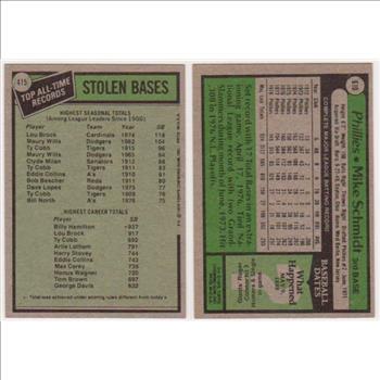 1979 Topps Lou Brock #415 + Mike Schmidt #610 Card Pair - HOF'ers