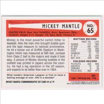 Mickey Mantle 1954 Bowman #65 Commemorative Card - 1996 Topps Finest #4 of 19 Insert Card