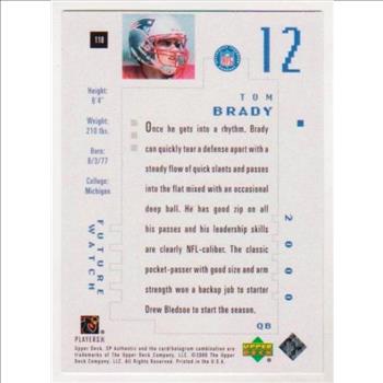 2000 SP Authentic Tom Brady Rookie Card #12/1250 Rookie Reprint 