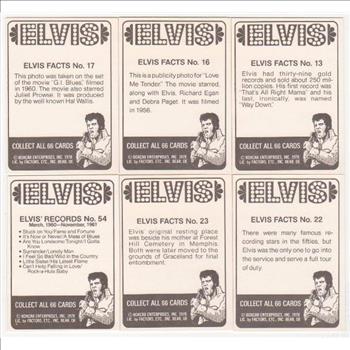 6 Different 1978 Elvis Presley Trading Cards