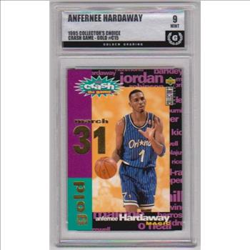 Graded GG Mint 9 - Anfernee Hardaway 1995-96 Collector's Choice Crash The Game Gold March 31 #C15 Insert Card