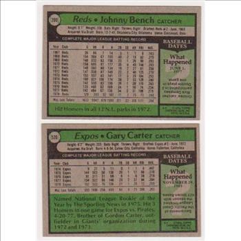 1979 Topps Johnny Bench #200 + Gary Carter #520 Card Pair - HOF'ers