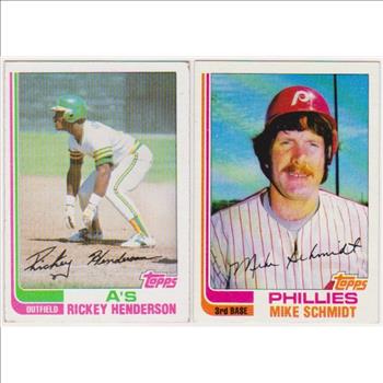 1982 Topps Rickey Henderson #610 + Mike Schmidt #100 Card Pair - HOF'ers