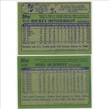1982 Topps Rickey Henderson #610 + Mike Schmidt #100 Card Pair - HOF'ers
