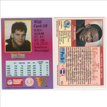 1991 Wild Card Brett Favre #119 + 1989 Pro Set Tim Brown #183 Rookie Card Pair