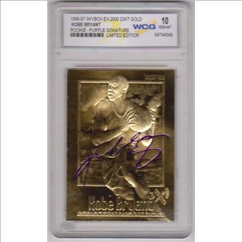 Rookie Graded Gem Mint 10 - Kobe Bryant 1996-97 Skybox EX-2000 w/ Purple Signature 23 Kt Gold Card