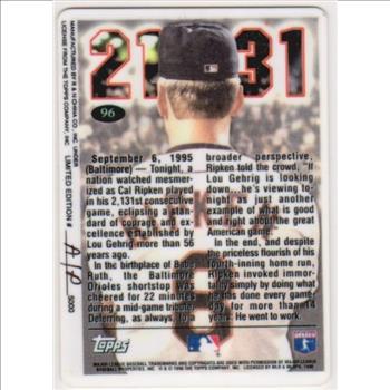 1996 Topps Cal Ripken, Jr. #96 Porcelain Replica Card 