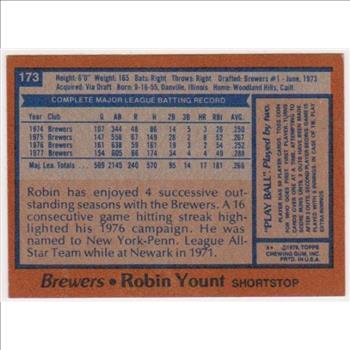 1978 Topps Robin Yount #173 Card - HOF'er