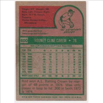 1975 Topps Rod Carew #600 Card - HOF'er