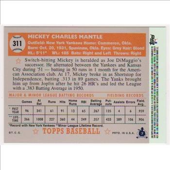 Mickey Mantle 1952 Topps #311 Rookie Commemorative Card - 2006 Topps #25 Rookie Of The Week Card