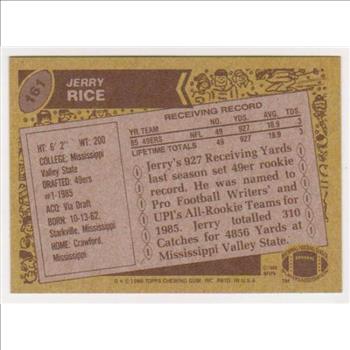 1986 Topps Jerry Rice #161 Rookie Card