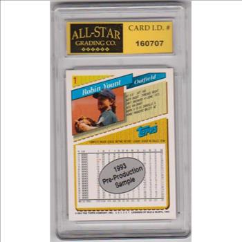 Graded 10 - Robin Yount 1993 Topps Pre-Production Sample #1 Card