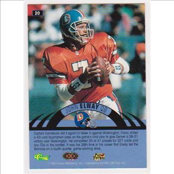 Only 499 Exist - John Elway 1995 Classic NFL Experience Printers Proof #20 Insert Card