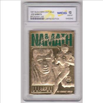 Graded Gem Mint 10 - Joe Namath 1997 Bleachers 23 Kt Gold Card