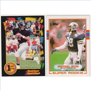 1991 Wild Card Brett Favre #119 + 1989 Topps Michael Irvin #383 Rookie Card Pair