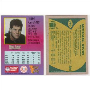 1991 Wild Card Brett Favre #119 + 1989 Topps Michael Irvin #383 Rookie Card Pair