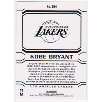 Kobe Bryant 2017-18 Hoops Career Tribute #294 Card