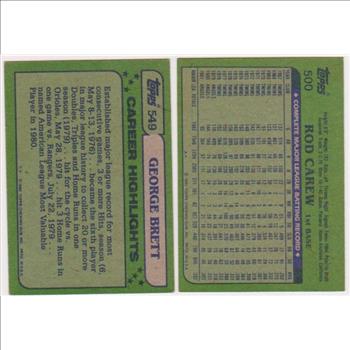 1982 Topps George Brett #549 + Rod Carew #500 Card Pair 