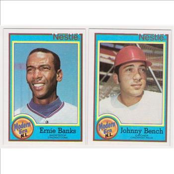 1987 Topps Nestle Ernie Banks #26 + Johnny Bench #30 Card Pair - HOF'ers