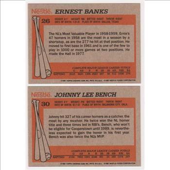1987 Topps Nestle Ernie Banks #26 + Johnny Bench #30 Card Pair - HOF'ers