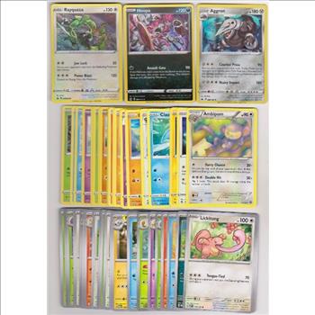 50 Different Pokemon Trading Cards w/ 3 HOLOS + More