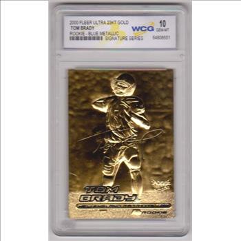 Rookie Graded Gem Mint 10 - Tom Brady 2000 Fleer Ultra Blue Metallic Signature Series 23 Kt Gold Card
