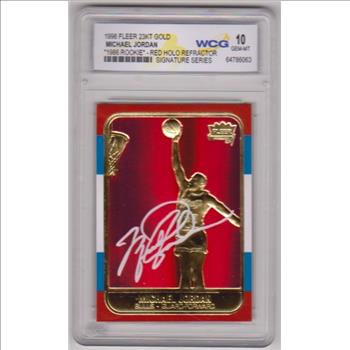 Graded Gem Mint 10 - Michael Jordan 1998 Fleer '86 Rookie Red Holo Refractor 23 Kt Gold Card