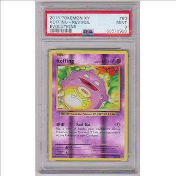 Graded PSA Mint 9 - Koffing 2016 Pokemon XY Evolutions REVERSE HOLO #50 Card